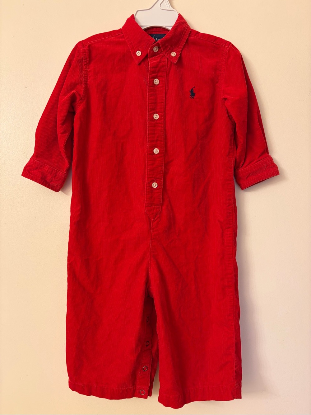 Y2K Ralph Lauren Corduroy Preppy Jumpsuit Red Toddler Baby 18M Red Snap Button